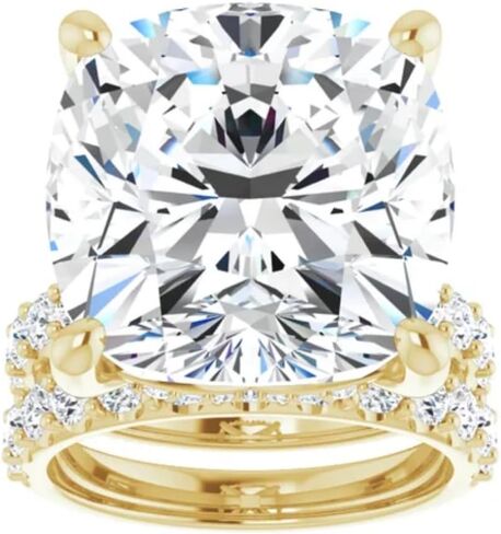 Cushion Cut Moissanite Ring Set VVS1 Colorless Solitaire Pave Wedding Anniversary Ring Set Huge Handmade Gift for Her, 925 Silver/10K/14K/18K Gold in Saudi Arabia