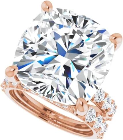 Cushion Cut Moissanite Ring Set VVS1 Colorless Solitaire Pave Wedding Anniversary Ring Set Huge Handmade Gift for Her, 925 Silver/10K/14K/18K Gold in Saudi Arabia