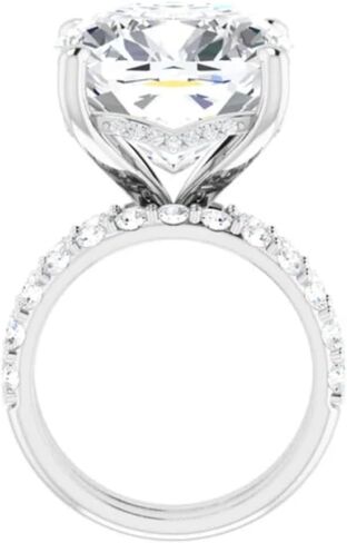 Cushion Cut Moissanite Ring Set VVS1 Colorless Solitaire Pave Wedding Anniversary Ring Set Huge Handmade Gift for Her, 925 Silver/10K/14K/18K Gold in Saudi Arabia