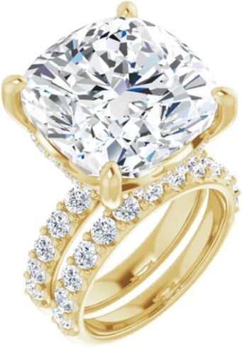 Cushion Cut Moissanite Ring Set VVS1 Colorless Solitaire Pave Wedding Anniversary Ring Set Huge Handmade Gift for Her, 925 Silver/10K/14K/18K Gold in Saudi Arabia