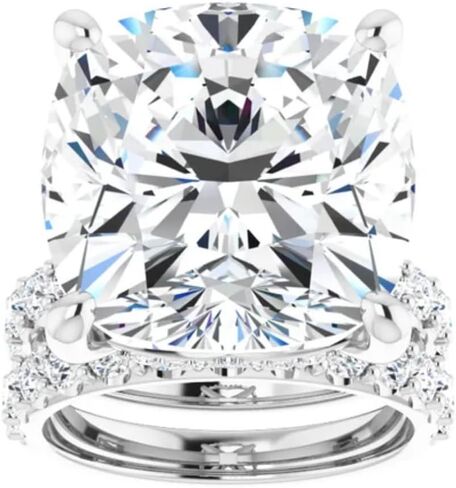 Cushion Cut Moissanite Ring Set VVS1 Colorless Solitaire Pave Wedding Anniversary Ring Set Huge Handmade Gift for Her, 925 Silver/10K/14K/18K Gold in Saudi Arabia