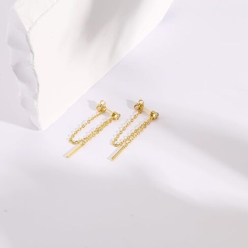 ToHeart Chain Earrings Double Piercing Double Earrings 14k Gold Stud Earrings Hypoallergenic Double Piercing Earrings Lightweight, Silver, No Gemstone in Kuwait