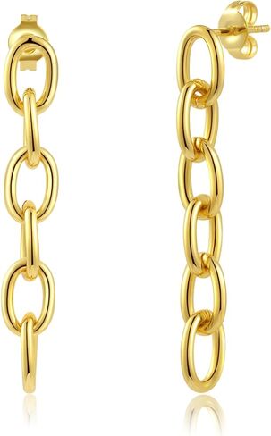 ToHeart Chain Earrings Double Piercing Double Earrings 14k Gold Stud Earrings Hypoallergenic Double Piercing Earrings Lightweight, Silver, No Gemstone in Kuwait