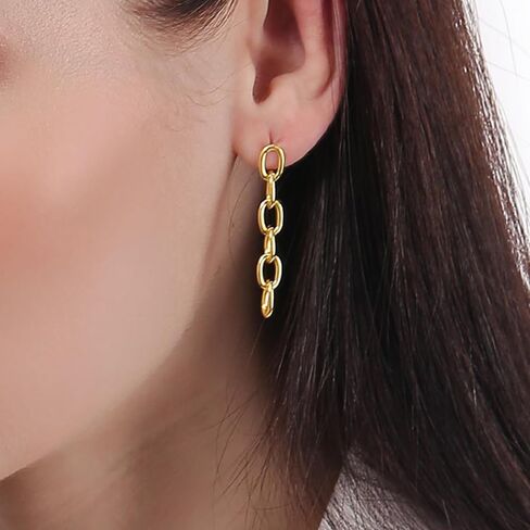 ToHeart Chain Earrings Double Piercing Double Earrings 14k Gold Stud Earrings Hypoallergenic Double Piercing Earrings Lightweight, Silver, No Gemstone in Kuwait