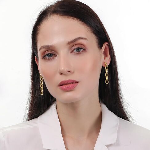 ToHeart Chain Earrings Double Piercing Double Earrings 14k Gold Stud Earrings Hypoallergenic Double Piercing Earrings Lightweight, Silver, No Gemstone in Kuwait