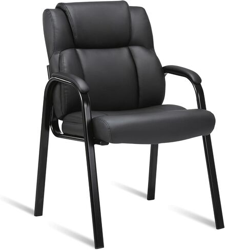 CLATINA Office Guest Chair Leather Reception Chair with Bonded Padded Arm Rest and Sled Base Desk Chair No Wheels for Reception Conference Waiting Room Side Office Home Set of 2 Black in Saudi Arabia