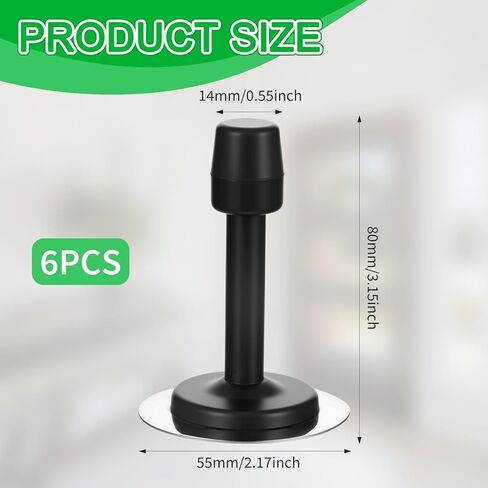 6 Pcs Door Stop, 3.15 Inch Heavy Duty Stainless Steel Door Stopper with Rubber Tips Bumper, Wall Mounted Doors Holder Protection Sound Dampening, Matte Black (2 Installation Ways) in Kuwait