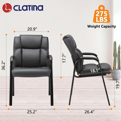 CLATINA Office Guest Chair Leather Reception Chair with Bonded Padded Arm Rest and Sled Base Desk Chair No Wheels for Reception Conference Waiting Room Side Office Home Set of 2 Black in Saudi Arabia
