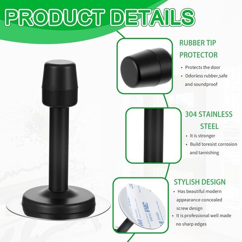 6 Pcs Door Stop, 3.15 Inch Heavy Duty Stainless Steel Door Stopper with Rubber Tips Bumper, Wall Mounted Doors Holder Protection Sound Dampening, Matte Black (2 Installation Ways) in Kuwait