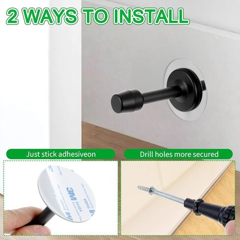 6 Pcs Door Stop, 3.15 Inch Heavy Duty Stainless Steel Door Stopper with Rubber Tips Bumper, Wall Mounted Doors Holder Protection Sound Dampening, Matte Black (2 Installation Ways) in Kuwait