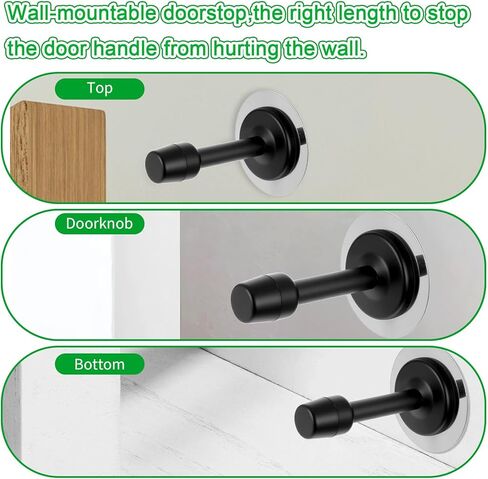 6 Pcs Door Stop, 3.15 Inch Heavy Duty Stainless Steel Door Stopper with Rubber Tips Bumper, Wall Mounted Doors Holder Protection Sound Dampening, Matte Black (2 Installation Ways) in Kuwait