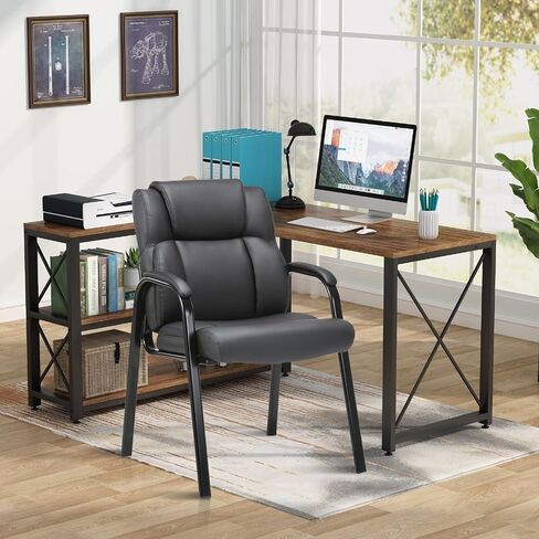 CLATINA Office Guest Chair Leather Reception Chair with Bonded Padded Arm Rest and Sled Base Desk Chair No Wheels for Reception Conference Waiting Room Side Office Home Set of 2 Black in Saudi Arabia