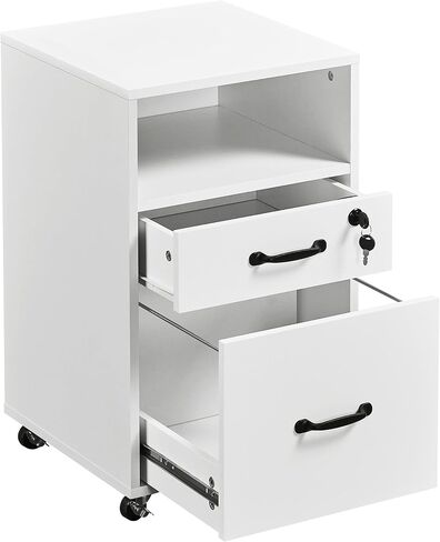 Topeakmart Rolling Vertical Filing Cabinet with 2 Drawer and 1 Open Compartments, File Storage Cabinet with Lock, Printer Stand for Home and Office Black/Rustic Brown in Saudi Arabia