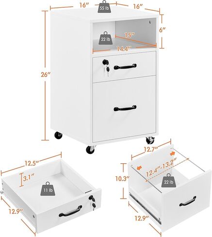 Topeakmart Rolling Vertical Filing Cabinet with 2 Drawer and 1 Open Compartments, File Storage Cabinet with Lock, Printer Stand for Home and Office Black/Rustic Brown in Saudi Arabia