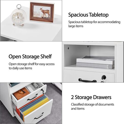Topeakmart Rolling Vertical Filing Cabinet with 2 Drawer and 1 Open Compartments, File Storage Cabinet with Lock, Printer Stand for Home and Office Black/Rustic Brown in Saudi Arabia