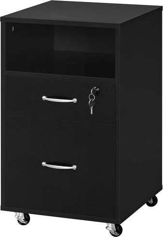 Topeakmart Rolling Vertical Filing Cabinet with 2 Drawer and 1 Open Compartments, File Storage Cabinet with Lock, Printer Stand for Home and Office Black/Rustic Brown in Kuwait