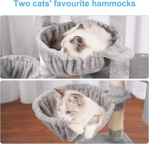Hey-Brother Cat Tree ، برج القط للقطط الداخلية ، منزل القط مع سرير كبير مبطن ، شقة مريحة ، أرجوحة ، وظائف خدش سيسال ، خدش كبير ، رمادي رمادي فاتح mpj00sw in Kuwait