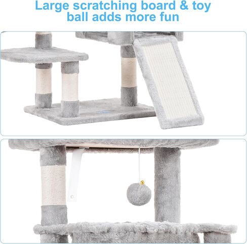 Hey-Brother Cat Tree ، برج القط للقطط الداخلية ، منزل القط مع سرير كبير مبطن ، شقة مريحة ، أرجوحة ، وظائف خدش سيسال ، خدش كبير ، رمادي رمادي فاتح mpj00sw in Kuwait