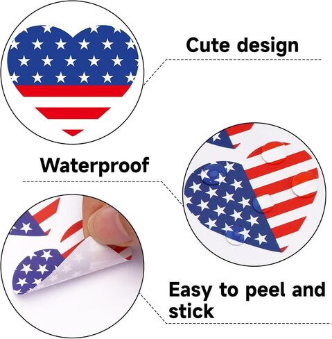 Patriotic Stickers American Flag Stickers - 480Pcs 1.5 Inch Self-Adhesive Heart 4th of July Sticker USA Flag Sticker for Envelopes Seals, 4th of July Memorial Day Party Decorations (Heart) in Saudi Arabia