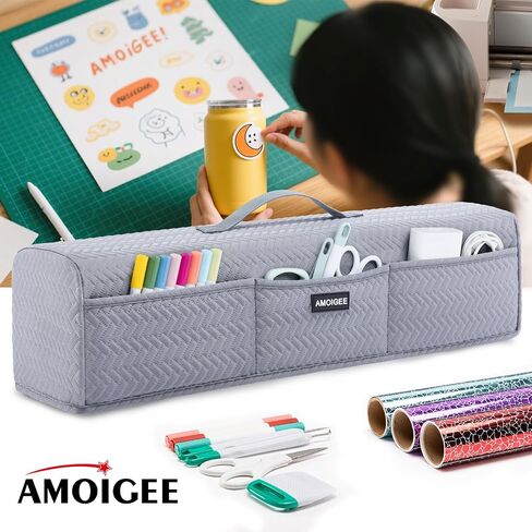 Amoigee Stepressy & Dust Rase Cover لـ Cricut Maker 4 ، Cricut Explore 4 ، Cricut Explore Air 2 ، Cricut Maker 3-غطاء آلة مقطوعة مع جيوب لإكسسوارات CRICUT واللوازم والأدوات in Kuwait