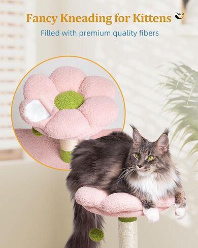 41.2 '' Flower Cat Tree مع 3 وظائف خدش ، برج قط صغير لطيف لقطات الفتاة الداخلية ، سرير كهف كهف كهف مريح لحيوانات الأليف هريرة ، أخضر in Kuwait