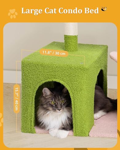 41.2 '' Flower Cat Tree مع 3 وظائف خدش ، برج قط صغير لطيف لقطات الفتاة الداخلية ، سرير كهف كهف كهف مريح لحيوانات الأليف هريرة ، أخضر in Kuwait
