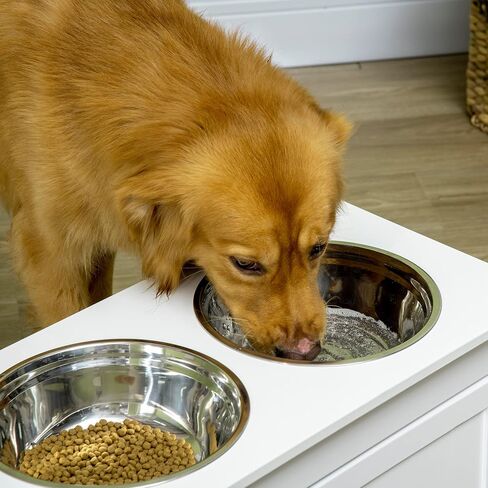 PawHut Large Elevated Dog Bowls with Storage Drawer - 11L Capacity, Raised Dog Bowl Stand Feeding Station, White in Saudi Arabia