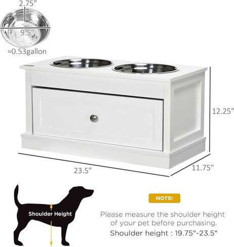 PawHut Large Elevated Dog Bowls with Storage Drawer - 11L Capacity, Raised Dog Bowl Stand Feeding Station, White in Saudi Arabia