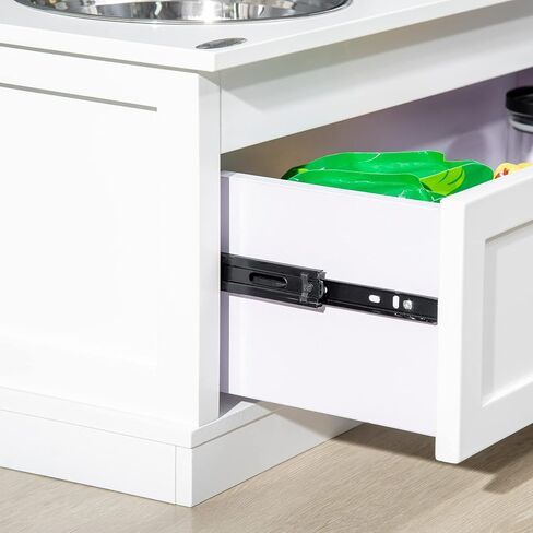 PawHut Large Elevated Dog Bowls with Storage Drawer - 11L Capacity, Raised Dog Bowl Stand Feeding Station, White in Saudi Arabia