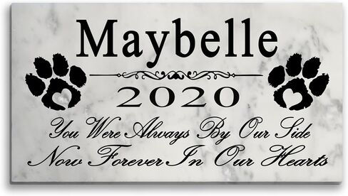 Dog Pet Memorial Gift Stone Solid Marble Personalized Pet Plaque Garden Marker Indoor or Outdoor Grave Headstone 12" x 6" (Paw Prints On Our Hearts) in Kuwait