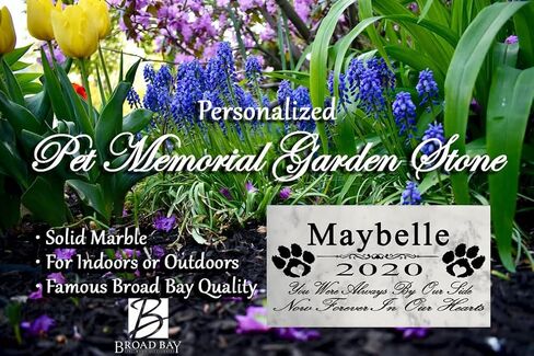 Dog Pet Memorial Gift Stone Solid Marble Personalized Pet Plaque Garden Marker Indoor or Outdoor Grave Headstone 12" x 6" (Paw Prints On Our Hearts) in Kuwait