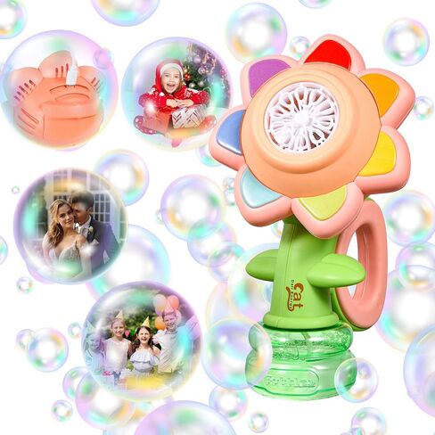 Sunflower Bubble Machine for Kids Automatic Flower Bubble Toy with Colorful Lighting for Toddlers Handheld 20000+Bubbles 3 Modes Fun Swing Dance Bubble Maker Blower Blaster Outdoor Toys Type-C Yellow in Saudi Arabia