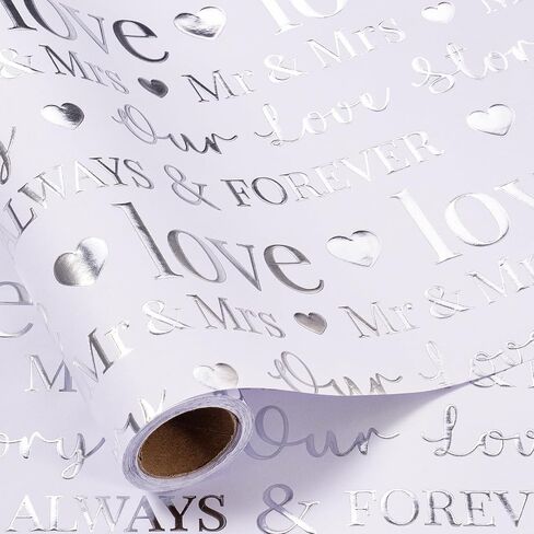 RUSPEPA Wedding Wrapping Paper, Mini Roll, Silvery Gold Foil LOVE Design, Perfect for Wedding, Bridal Shower, Anniversary, Engagement, 17 Inches x 16.5 Feet in Saudi Arabia