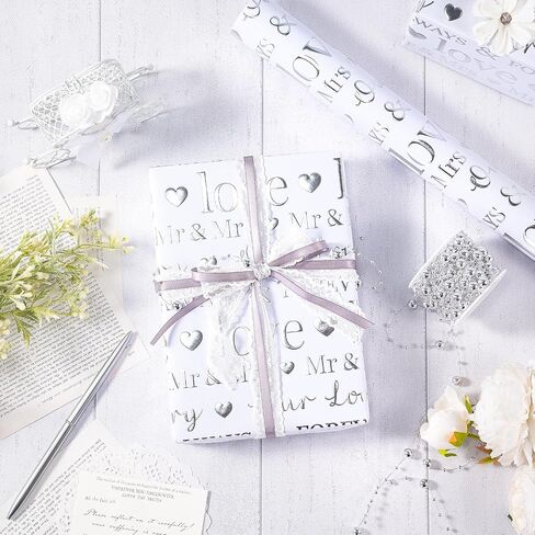 RUSPEPA Wedding Wrapping Paper, Mini Roll, Silvery Gold Foil LOVE Design, Perfect for Wedding, Bridal Shower, Anniversary, Engagement, 17 Inches x 16.5 Feet in Saudi Arabia
