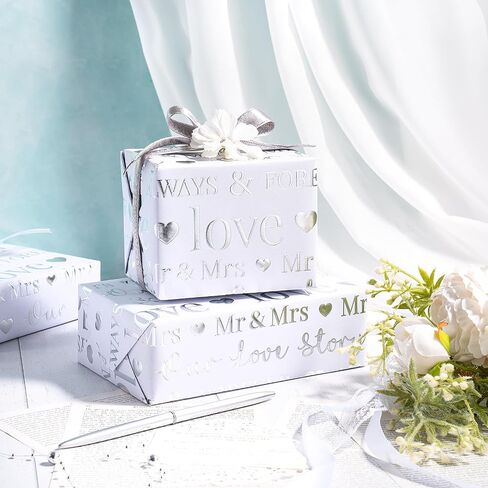 RUSPEPA Wedding Wrapping Paper, Mini Roll, Silvery Gold Foil LOVE Design, Perfect for Wedding, Bridal Shower, Anniversary, Engagement, 17 Inches x 16.5 Feet in Saudi Arabia