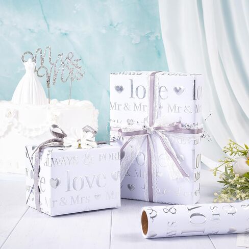 RUSPEPA Wedding Wrapping Paper, Mini Roll, Silvery Gold Foil LOVE Design, Perfect for Wedding, Bridal Shower, Anniversary, Engagement, 17 Inches x 16.5 Feet in Saudi Arabia