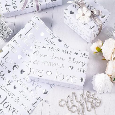 RUSPEPA Wedding Wrapping Paper, Mini Roll, Silvery Gold Foil LOVE Design, Perfect for Wedding, Bridal Shower, Anniversary, Engagement, 17 Inches x 16.5 Feet in Saudi Arabia