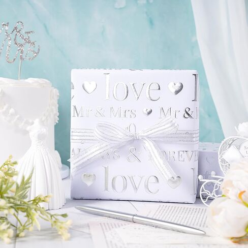 RUSPEPA Wedding Wrapping Paper, Mini Roll, Silvery Gold Foil LOVE Design, Perfect for Wedding, Bridal Shower, Anniversary, Engagement, 17 Inches x 16.5 Feet in Saudi Arabia