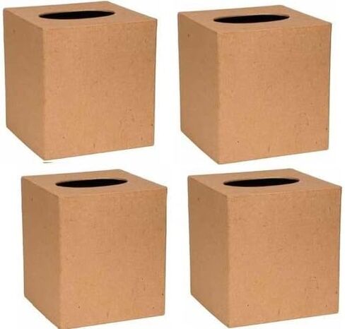 Pack of 4 Paper Mache Tissue Box Covers - Premade Blank Cardboard Kraft Papier Mache Covers for Square Cube Facial Tissue - DIY, Paint, Decoupage, and Personalize (5" L x 5" W x 5-1/2" H) in Saudi Arabia