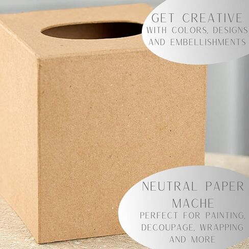 Pack of 4 Paper Mache Tissue Box Covers - Premade Blank Cardboard Kraft Papier Mache Covers for Square Cube Facial Tissue - DIY, Paint, Decoupage, and Personalize (5" L x 5" W x 5-1/2" H) in Saudi Arabia