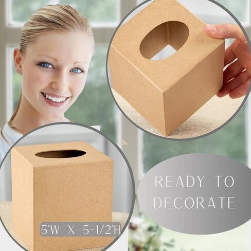 Pack of 4 Paper Mache Tissue Box Covers - Premade Blank Cardboard Kraft Papier Mache Covers for Square Cube Facial Tissue - DIY, Paint, Decoupage, and Personalize (5" L x 5" W x 5-1/2" H) in Saudi Arabia
