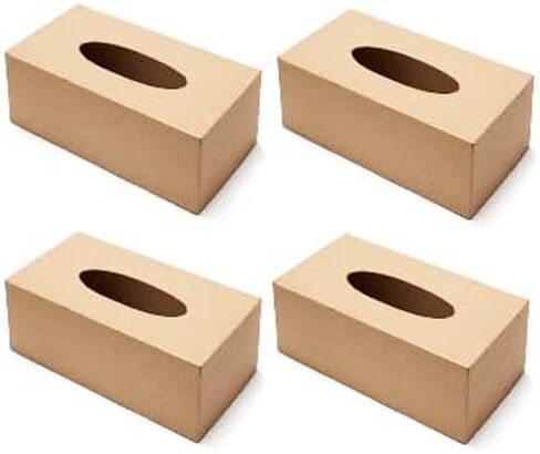 Pack of 4 Paper Mache Tissue Box Covers - Premade Blank Cardboard Kraft Papier Mache Covers for Square Cube Facial Tissue - DIY, Paint, Decoupage, and Personalize (5" L x 5" W x 5-1/2" H) in Saudi Arabia