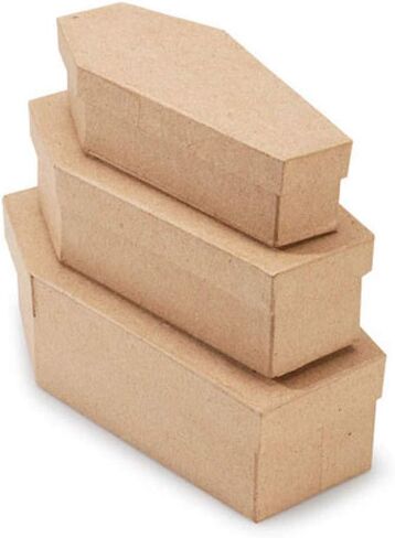Factory Direct Craft Unfinished Paper Mache Coffin Boxes for Halloween Gothic Crafts and Decorations | Set of 6 Coffins in Kuwait