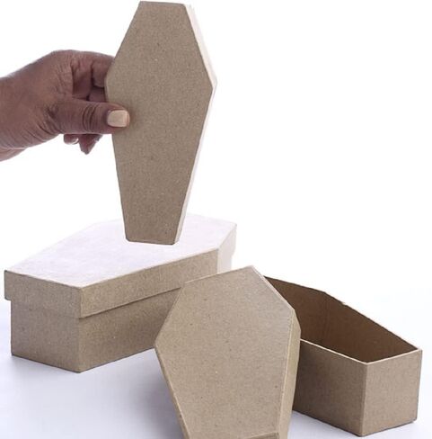 Factory Direct Craft Unfinished Paper Mache Coffin Boxes for Halloween Gothic Crafts and Decorations | Set of 6 Coffins in Kuwait