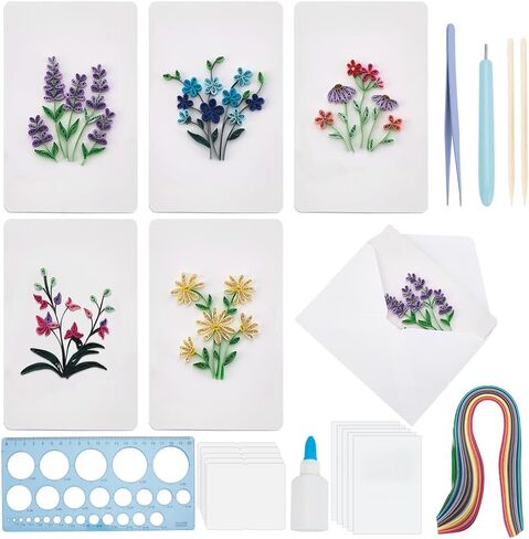 Webeedy 20 Sets Quilling Kit للبالغين المبتدئين 5 أنماط طقم لبطاقات التراجع زهرة مع تعليمات DIY بطاقات زهور فريدة من نوعها لعيد عيد الحب يوم رأس السنة in Saudi Arabia