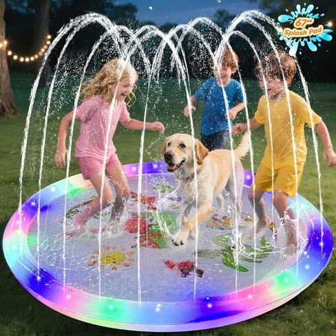 Splash Pad Light Up Sprinkler Pool for Kids and Dog 59in Thicken Fun Backyard Fountain Play Mat Summer Outdoor Water Toys for Ages 3-5 Boys Girls (Blue) in Saudi Arabia