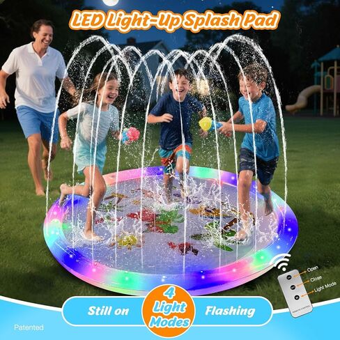 Splash Pad Light Up Sprinkler Pool for Kids and Dog 59in Thicken Fun Backyard Fountain Play Mat Summer Outdoor Water Toys for Ages 3-5 Boys Girls (Blue) in Saudi Arabia