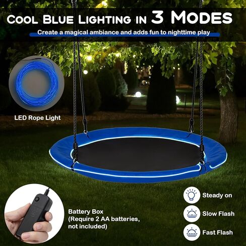 Costzon 40 "أرجوحة الأشجار مع مصابيح LED للأطفال البالغين ، Saucer في الهواء الطلق الداخلي مع حبل معلقة متعددة القابلة للتعديل للأشجار ، الفناء الخلفي ، الملعب (ملون) in Kuwait