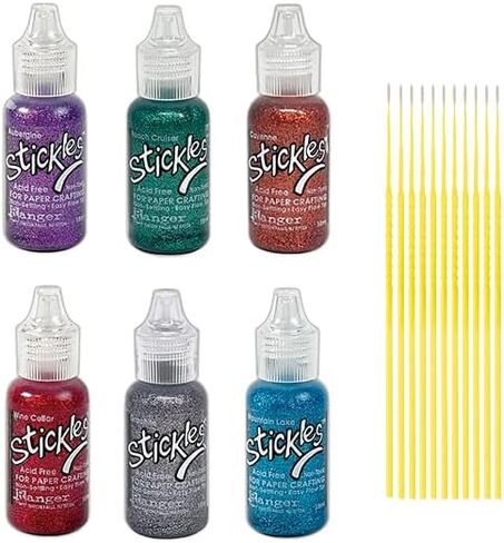 Ranger Stickles Glitter Glue Bundles (Sea Glass Collection) - 6 Color Stickles .5 oz Glitter Glue Bottes - with Trebbies Fine Detail Sticks in Kuwait