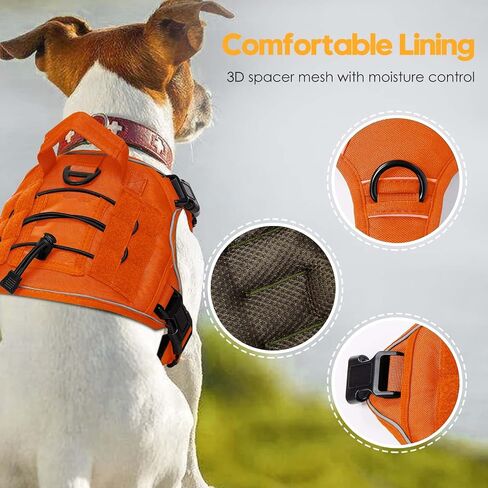 Heavy-Duty Tactical Dog Harness for Large Dogs, No Pull Adjustable Reflective Pet Vest with Molle System, K9 Military-Grade Control for Service Training, Outdoor & 10+ Breeds, Pink, Large in Kuwait